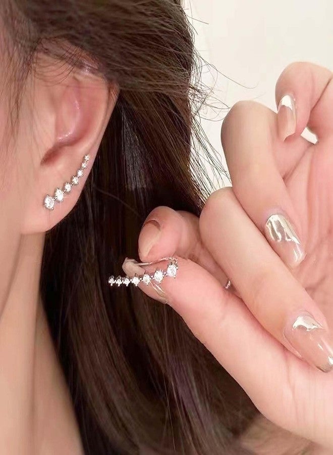 WZNBBOY 925 Sterling Silver Ear Cuffs Sparkling 7 Crystals Ear Crawler Earrings Cubic Zirconia Climber Cartilage Ear Wrap Hypoallergenic Earring for Women - Image 2